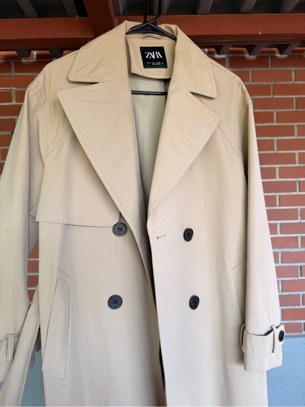 ZARA Beige Double-Breasted Trench Coat - Picture 3 of 5